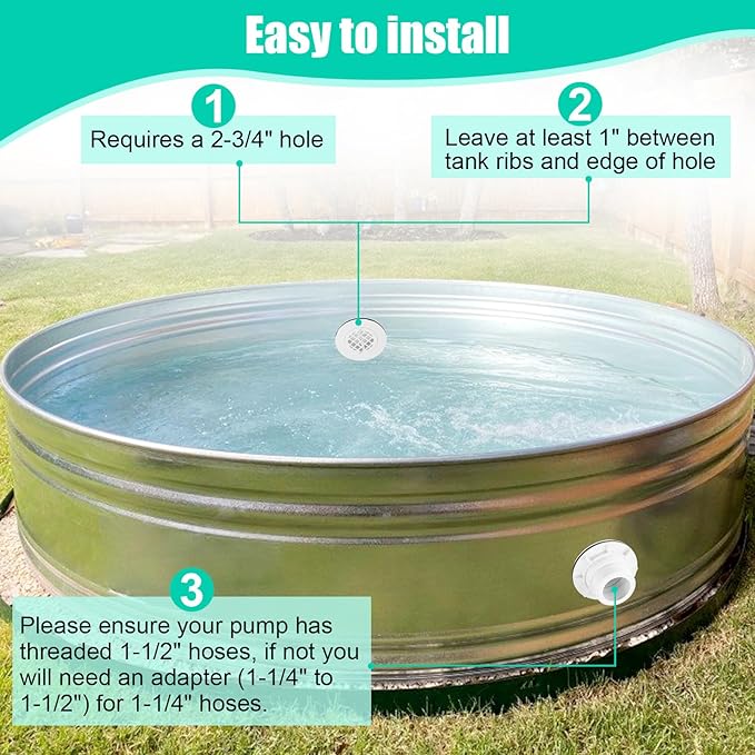 Threaded Inlet Strainer Kit Include Rubber Washer and Strainer Nut, Fits Intex Filter Pumps with 1-1/2" Hoses for Intex Stock Tank Pools and Stock Tank Pool Filter Kit Pool Accessories (2 Pcs)