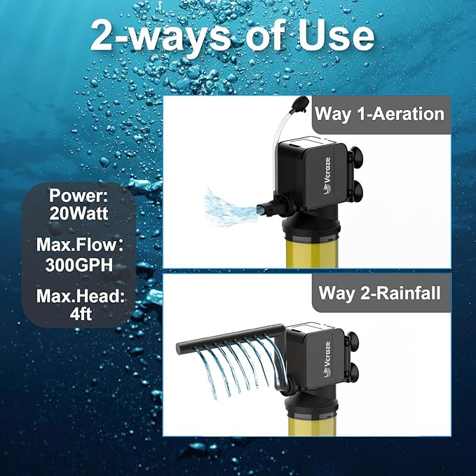 3-Stage Internal Aquarium Filter for Tanks 40-150 Gallon, Fish Tank Filter with Aeration/Rainfall Modes, Fish Filter Turtle Tank Filter with Adjustable Flow Rate