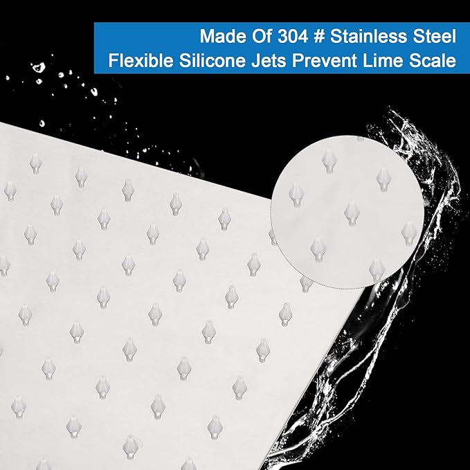 HarJue Shower Head with Extension Arm, High Pressure Square with ShowerArm, Stainless Steel Rainfall -Waterfall Full Body Coverage (10'' Shower with 16'' Arm, Chrome)