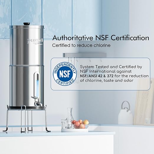 Purewell 2.25G Gravity Water Filter System with Water Level Window, 7-Stage 0.01μm Ultra-Filtration Countertop System with 4 Filters and Stand, Reduce Fluoride & Chlorine, Up to pH 9, PW-KS-FT