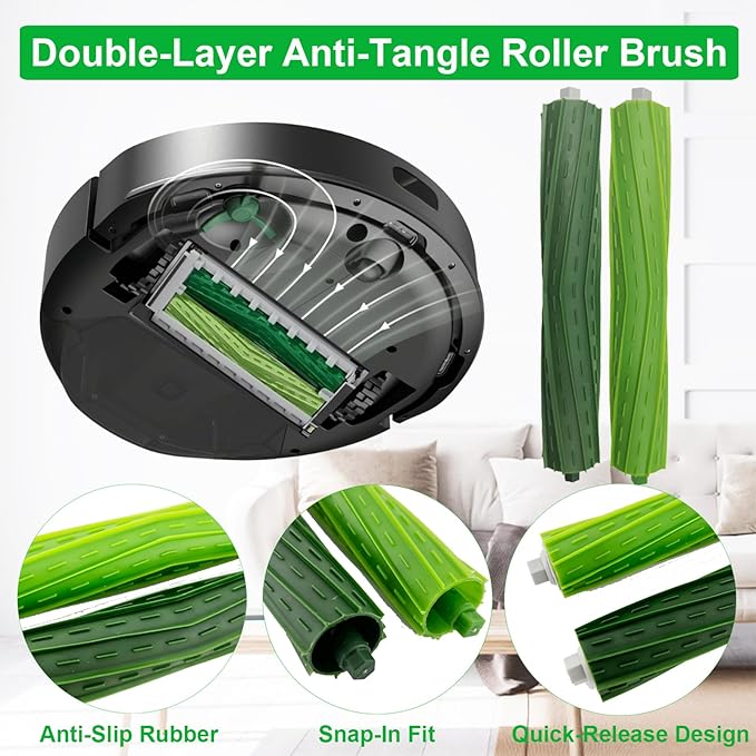 24 Pcs Replacement Parts for iRobot Plus 504 Vac, for iRobot Max 705 Vac Robot Vacuum Accessories Kit, 2 Set Rubber Brush, 6 Side Brush, 6 HEPA Filters, 8 Dust Bags