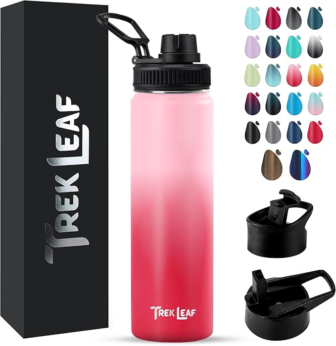 Travel Water Bottle with 3 Lids (Spout, Straw, Flip) Leak Proof, Quality, Vacuum Insulated, Stainless Steel (Blush, 22 oz)
