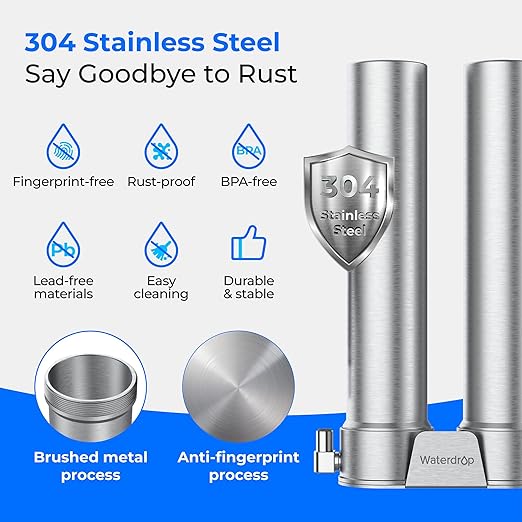Waterdrop DST Under Sink Water Filter System, Under Sink Water Filtration System, NSF Certified Elements, Reduce Chlorine, PFOA/PFOS, Bad Taste & Odor, Silver Ions Enhanced Filtration, Stainless Steel