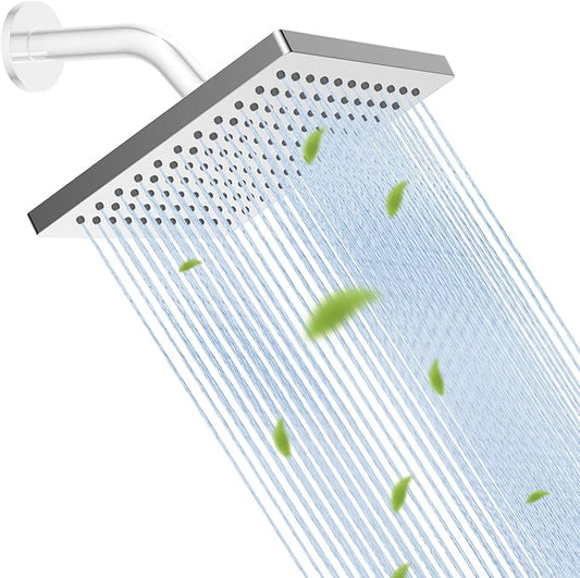 Hibbent Thickness Metal Rain Shower Head, 8 Inch High Pressure Rainfall Shower Head, Square Bathroom Waterfall Shower Heads, High Flow Fixed Showerheads with Adjustable Brass Ball Joint, Chrome