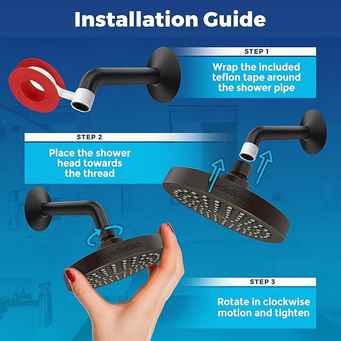 High Pressure Shower Head - Anti-Clogging Silicone Nozzles - 2.5 GPM Removable Restrictor - Easy Clean Adjustable Replacement - easy to install with Plumbers Tape - 6 inch - Oil Rubbed Bronze Finish