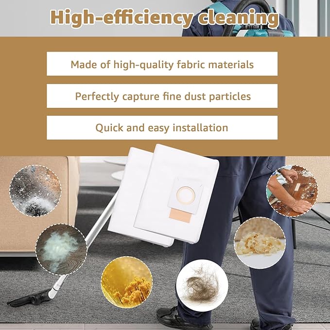 191C26-2 filter bag replacement - Compatible with XCV17/XCV18 18V X2 LXT makita backpack vacuum Heavy-duty filtration, long-lasting durability-5-pack