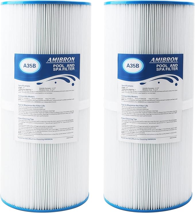 PWK35B Replaces Hot Springs Limelight Series Spa Filters, Compatible with Watkins 1642301-1, 78161, 78286, Filbur FC-3921, Pleated Fabric Filter Media 2 Pack