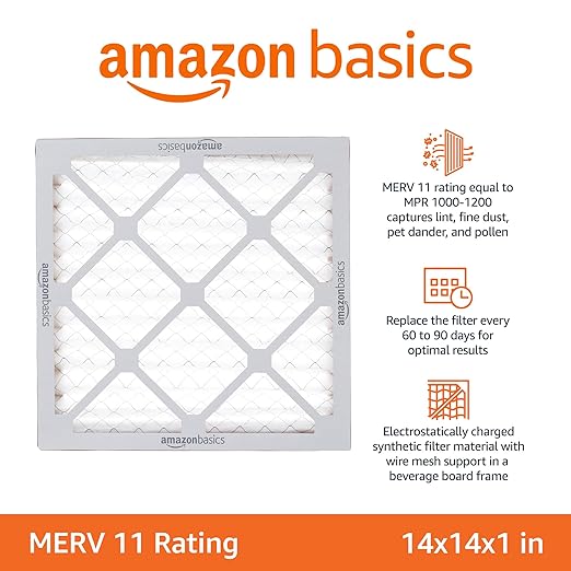 Amazon Basics 14x14x1 Air Filter 6 Pack, MERV 11 AC Furnace Filters (Actual Size: 13.75" x 13.75" x 0.75")