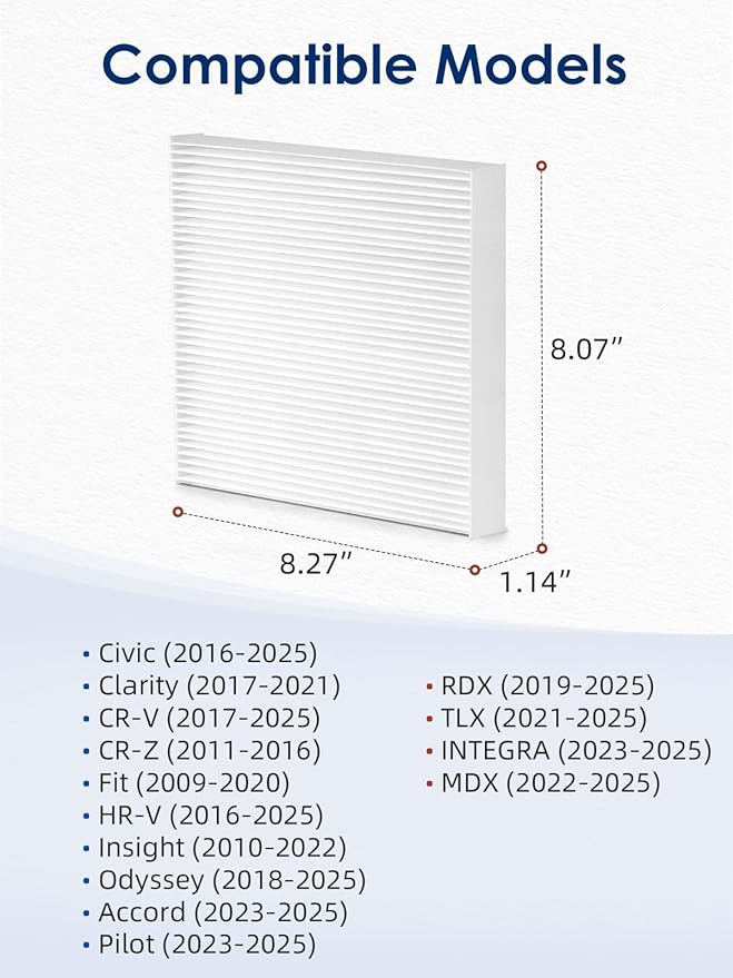 CF11182 Cabin Air Filter, Replacement for CP182 Honda Civic, Clarity, CR-V, CR-Z, HR-V, Fit, Insight, Odyssey, Acura MDX, RDX, TLX, INTEGRA, A/C Car HEPA-Filters, 10-Pack