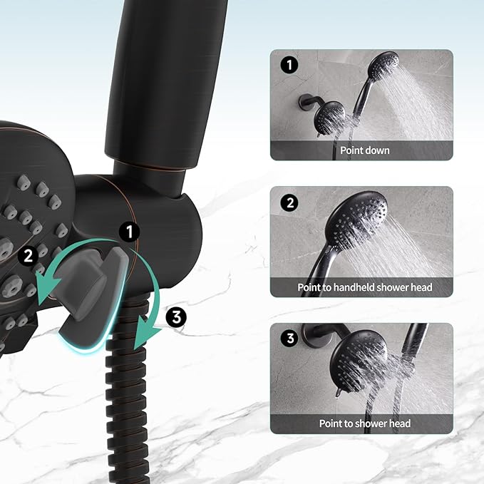 SR SUN RISE 35-Spray Shower Faucet 3-Way Combo Shower Head and Hand Held Shower Separately or Together, Single-Handle Tub and Shower Trim Kit, Oil Rubbed Bronze (Valve Include）