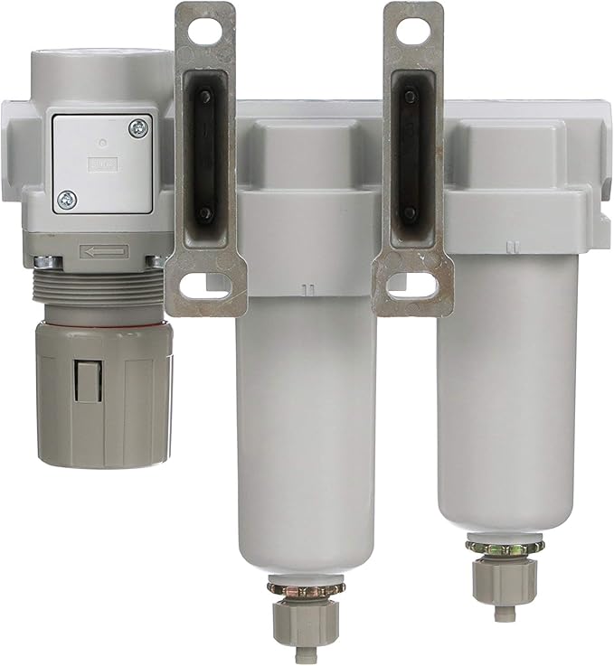 PneumaticPlus SAU330-N03G-MEP Three Stage Compressed Air Drying System - Particulate Air Filter, Coalescing Filter, Air Pressure Regulator Combo 3/8" NPT - Metal Bowl, Manual Drain, Gauge