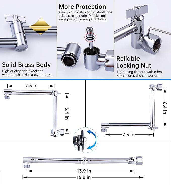 G-Promise All Metal 12 Inches Rainfall Shower Head with Handheld Spray Combo, 3 Settings Diverter, Adjustable Extension Arm with Lock Joints, 71 Inches Stainless Steel Hose (Chrome)