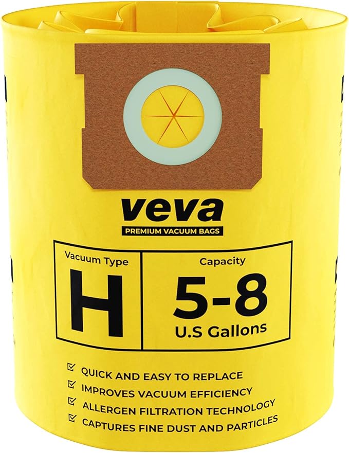 20 Pack, 5-8 Gallon Filter Bags for Shop Vac Vacuum - Type H 90671 - High-Efficiency Vacuum Bags