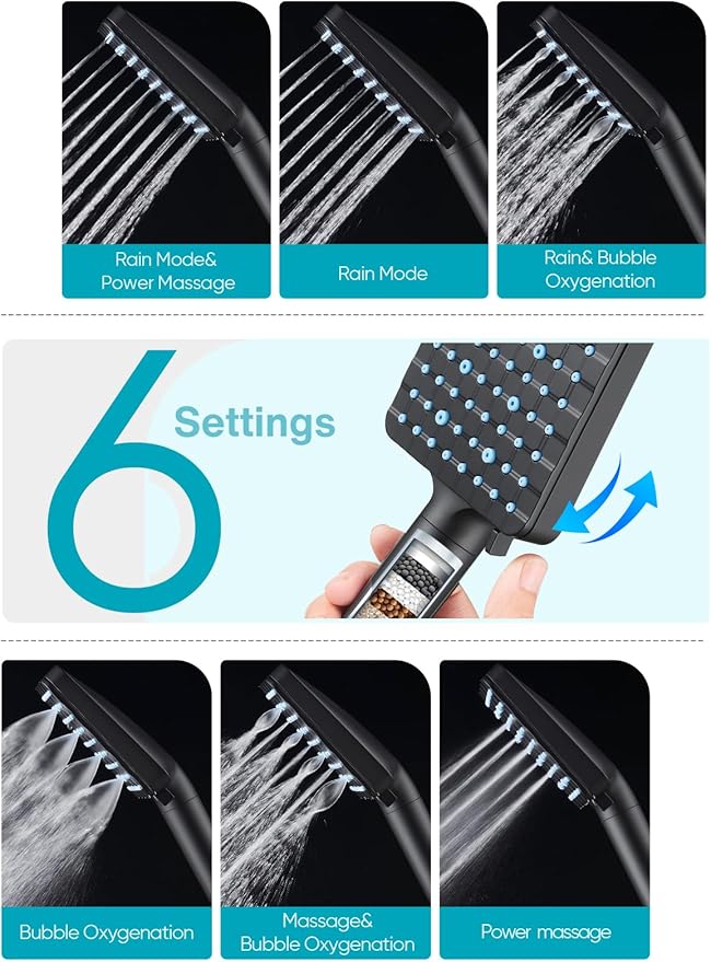 Cobbe Filtered Shower Head with Handheld, High Pressure 6 Spray Mode Showerhead with Filters, Water Softener Filters Beads for Hard Water - Remove Chlorine - Reduces Dry Itchy Skin, Matte Black