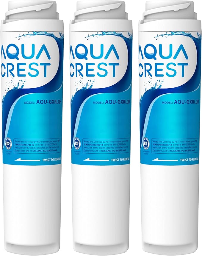 AQUACREST GXRLQR Undersink Inline Water Filter, NSF 42 Certified, Reduces Chlorine, Taste&Odor, Replacement for GE SmartWater Twist and Lock in-Line GXRLQR Water Filter (Pack of 3)