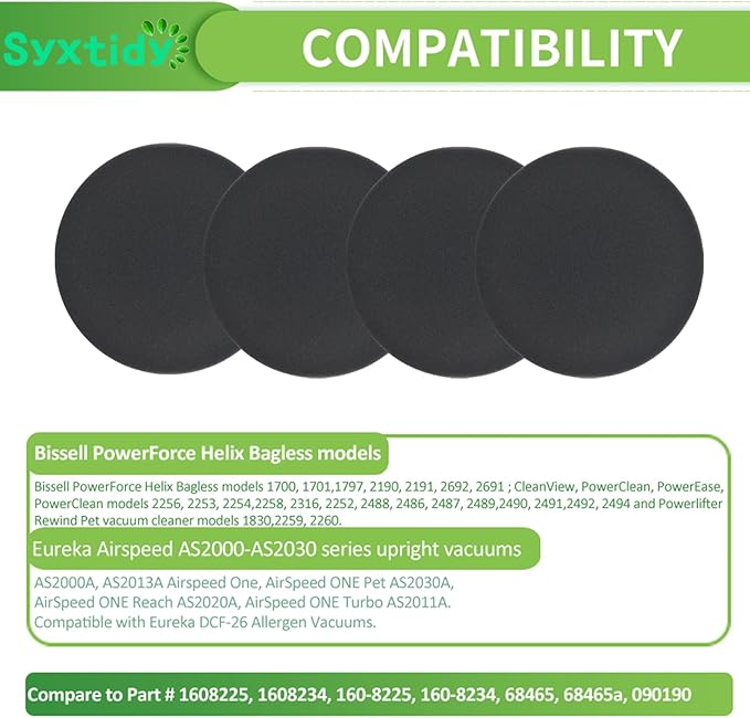 4 Pack Premotor Filter for Bissell Powerforce Helix Vacuum 2191, 2190,1700,1797 Foam Filters Replacement,Parts #1608225