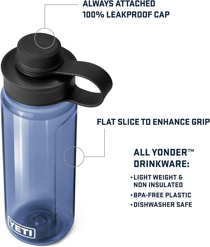 YETI Yonder Water Bottle with Yonder Tether Cap, Lightweight, Leakproof and BPA-Free