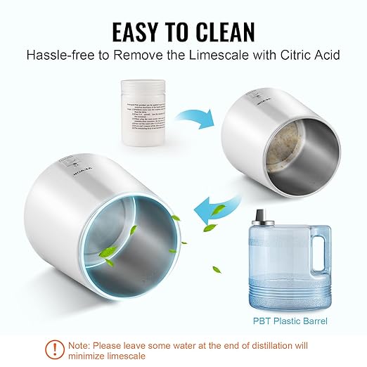 VEVOR Water Distiller, 1.1 Gal Distilled Water Machine, 750W Pure Water Distilling w/BPA Free Plastic Container, Water Distillation Kit w/Button, Countertop Distilled Water Maker for Home, White