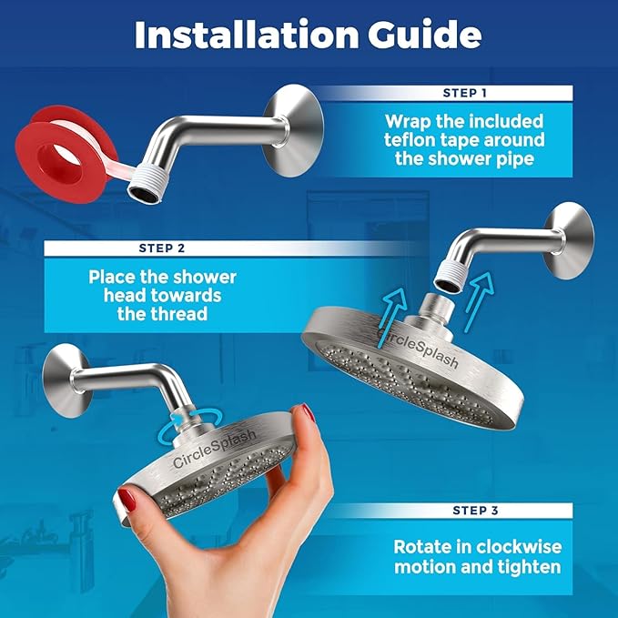 '-High Pressure Shower Heads - High Flow Shower Head - 1.8 GPM with Removable Restrictor - California Certified - Universal Replacement - Plumbers Tape Included - (Classic Chrome Finish)