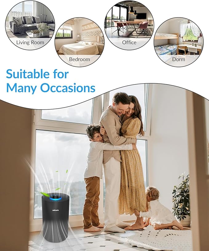 2 Pack Air Purifiers for Home Bedroom, ADTARK Air Cleaner with H14 True HEPA 3-in-1 Filter, Sleep Mode & Aroma Function, 3 Light Modes, Room Air Purifier with 3 Timer for Office, Dorm, Hotel (Black)