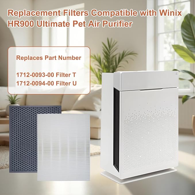 HR900 Replacement Filters Set Compatible with Winix HR900 Ultimate Pet Air Purfier，True HEPA and Activated Carbon Filter Replaces Part # 1712-0093-00 /T and 1712-0094-00 / U, 1 Set 16 x 12.28 In