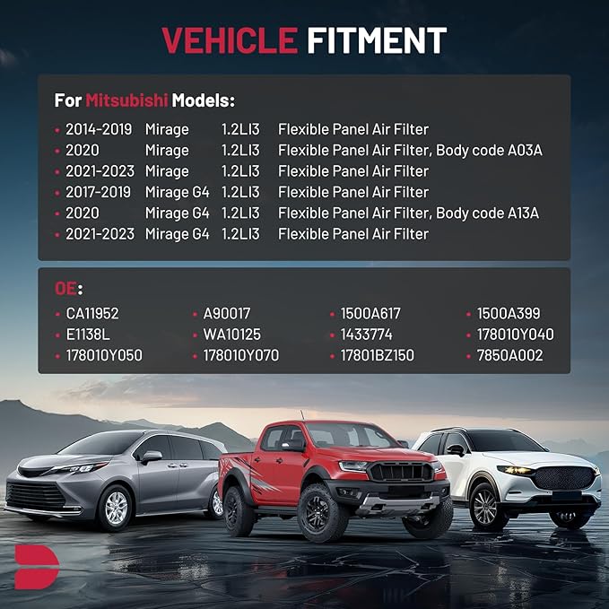 BDFHYK CA11952 Engine Air Filter Compatible with Mitsubishi Mirage 2014-2023, Mirage G4 2017-2023, L3 1.2L, Replace# 178010Y040