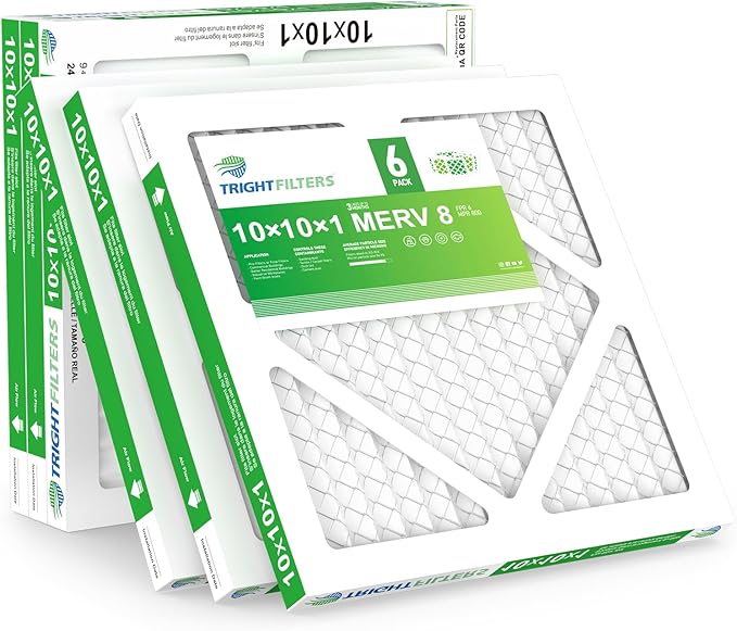 10x10x1 Air Filter 6 Pack, Durable MERV 8 Pleated Home HVAC AC Furnace Filters, Lightweight Compact Air Conditioner Filter Replacement