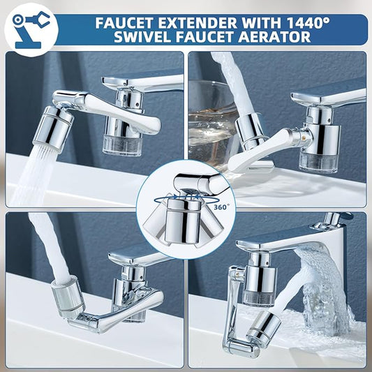 1080°Swivel Filter Faucet Extender Aerator - 8 Pcs Replacement Water Filter, 1080°+360°Rotating Robotic Arm 2 Mode Splash Filter, Solid Brass Faucet Sprayer Universal For Bathroom Kitchen Laundry Sink