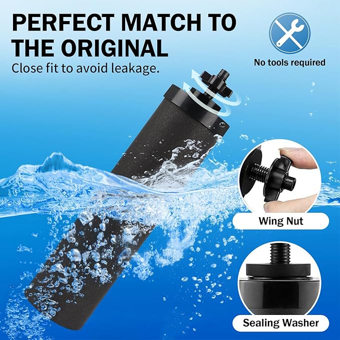 Replacement Kit for Berkey® Water Filter System Elements - 4 wing nut, 4 Washers & 4 water filter hole plugs Compatible with Berkey® Gravity Water Filter System and Black Activated Carbon Filters