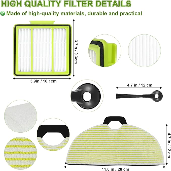 RV2000WD Replacement Parts for Shark RV2002WXUS RV2002WD RV2001DRUS RV2001WD AV2001WD Mop Brush Filter Kit with Shark AI Robot Vacuum Cleaner, 1 Brushroll, 2 Filters, 4 Mop Pads, 6 Side Brushes