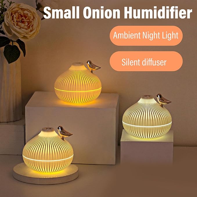 Cool Mist Humidifiers for Bedroom Small Onion Shape Mist Humidifier USB Lighting Quiet Small Air Humidifier for Office Desktop Air Conditioned Rooms