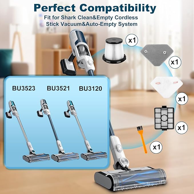 Replacement HEPA Filter for Shark BU3523 BU3521 BU3120 Cordless Stick Vacuum,Washable&Reusable Pre-Motor,Foam,and Auto-Empty System Filters-Compatible,Clean&Empty Cordless Vacuum Cleaner (4 Pack)