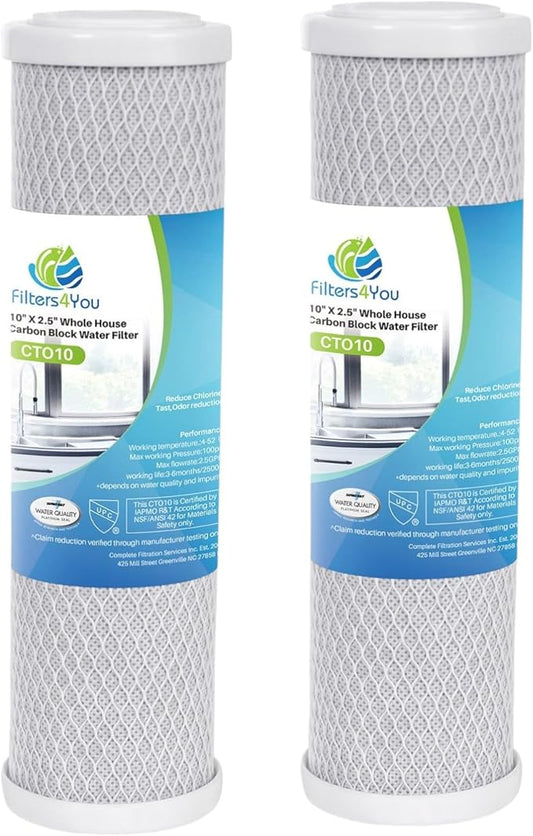 CFS – 2 Pack Carbon Block Water Filter Cartridges Compatible with OptiPure CTOS-10 Models – Removes Bad Taste – Whole House Replacement Filter Cartridge – 10" Replacement Cartridge – 0.5 Micron