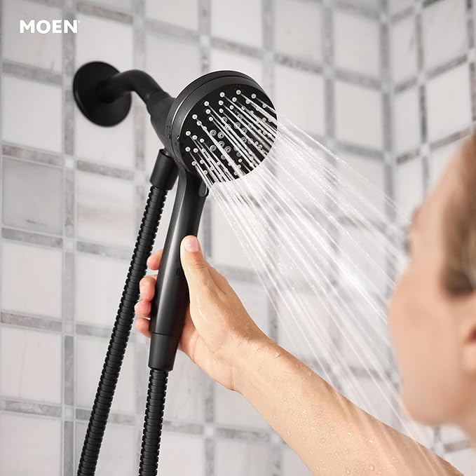 Moen Engage Magnetix Matte Black Eco-Performance 3.5-Inch Six-Function Detachable Handheld Showerhead with Magnetic Docking System, 26100EPBL