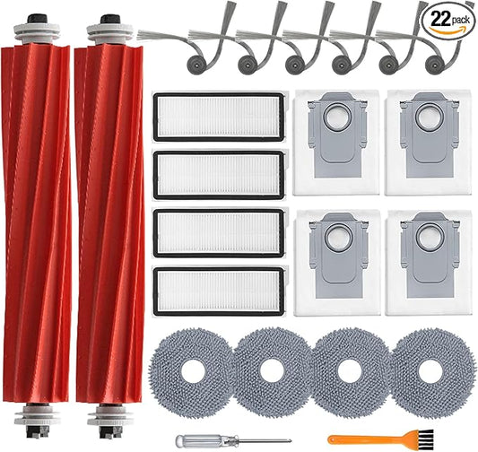 Accessories Kit for Roborock QV 35A/QV 35S Robot Vacuum, 2 Main Brush Roller, 4 Hepa Filters,4 Mop Pads, 4 Dust Bags, 6 Side Brush, 22 Pack Replacement Parts