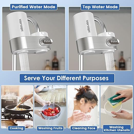 Faucet Water Filter for Sink, Mechanical Switch Button - 350 Gallon Water Purifier for Sink, NSF Certified, Reduces Chlorine and Bad Taste with One Replacement, T5 (White)