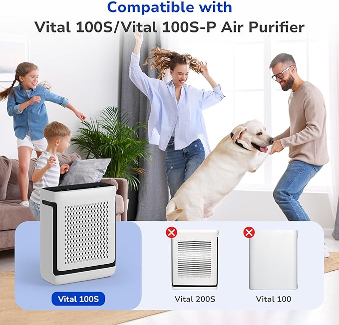 Fil-fresh Vital 100S Smoke Remover Replacement Filter, Compatible with LEVOIT Vital 100S Air Purifier, 3-in-1 H13 True HEPA & Activated Carbon, Replace Vital 100S-RF-SR, Blue, 2-Pack