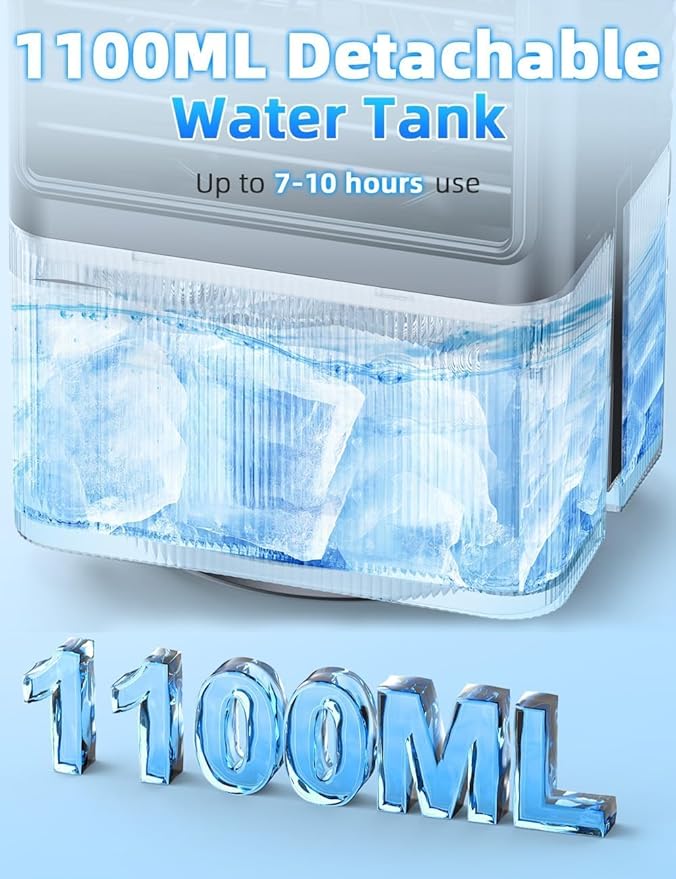 Small Air Conditioner w/ 3 Speeds&3 Modes, Remote, 1100ML Tank Humidifier, 8-Cube Ice Tray, 120° Oscillating, 4 IN 1 Portable Air Conditioners, 7-Color Light, 4H Timer Desk AC Unit for Bedroom