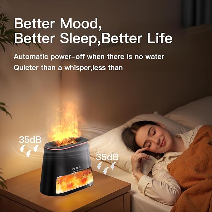 2-in-1 Himalayan Salt Lamp & Ultrasonic Essential Oil Diffuser, Aromatherapy Diffuser Cool Mist Humidifier, Original Salt Therapy Lamp, 100% Pure Himalayan Salt, Ambient Glow, 260ml (Black)