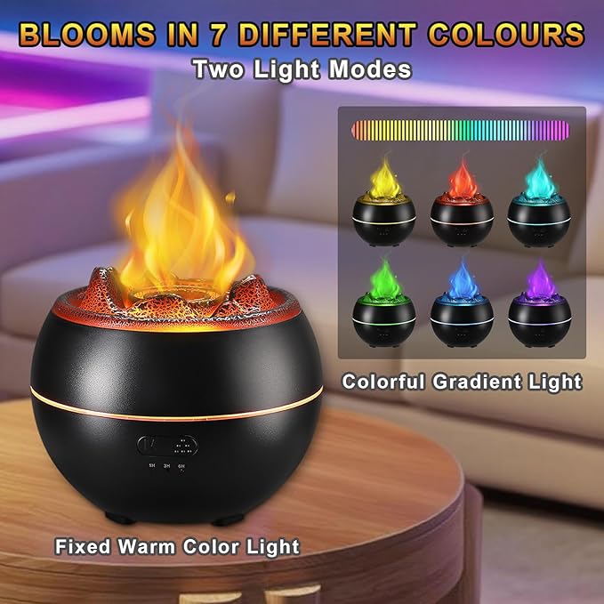 2 Pack Essential Oil Diffuser,Colorful Flame Air Aroma Diffuser Humidifier,Upgraded 7 Flame Colors Noiseless Essential Oil Diffuser for Home,Office,Yoga with Auto-Off Protection(360ml,Black)
