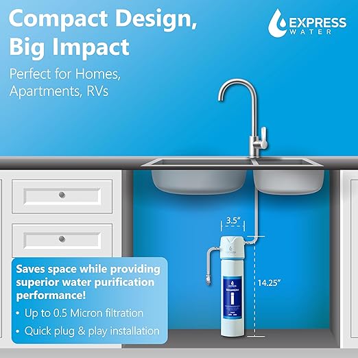 Express Water StreamLine USC001 Under Sink Water Filter System, Reduces PFAS, PFOA/PFOS, Lead, Chlorine, Under Counter Water Filter Direct Connect to Kitchen Faucet NSF/ANSI 42, 53, 372, 401 Certified