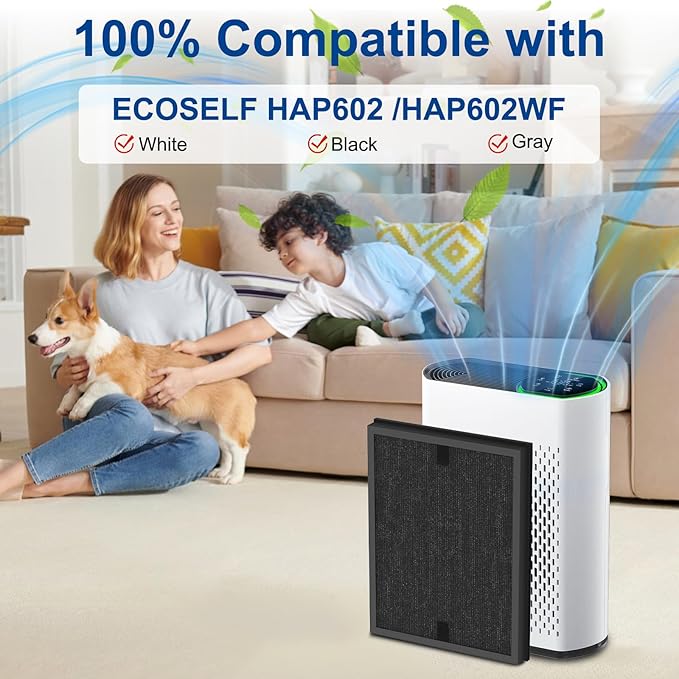 2 Pack HAP602 Replacement Filter for ECOSELF HAP602/ HAP602WF, 3-Stage True HEPA H13 Filter Repacement for High-Efficient Filtration