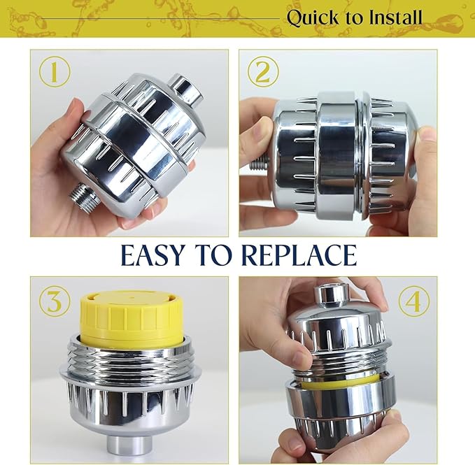 High Output Universal Shower Filter Replacement Cartridge –Efficiently Remove Chlorine, Heavy Metals & dirt, Infused with Vitamin C Lemon Scent – Fit Famous Showerhead Filters Brand(1 Pack)