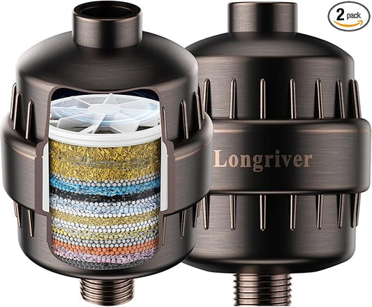 R7 Shower Filter High Put Shower Water Filter for Hard Water 99.99% Remove Chlorine, Shower Water Softener, Improve your skin and hair, Bathroom Fixture Hardware Parts, Oil Rubbed Bronze, 2 Pack