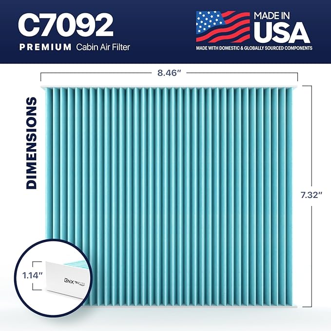 BNX TruFilter C7092 Cabin Air Filter, HEPA 99.97%, MADE IN USA, Compatible with Subaru Crosstrek, Ascent, Impreza, Legacy, Outback, Toyota Prius C-HR, Prius AWD-e, Prius Prime, Corolla, RAV4, Venza