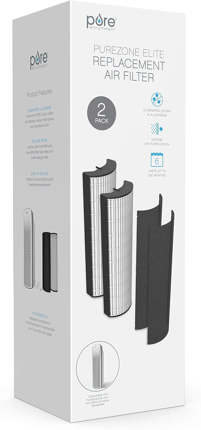 Pure Enrichment® Genuine 2-in-1 True HEPA Replacement Filter for the PureZone™ Elite 4-in-1 Air Purifier - 2 Pack (PEAIRTWR)