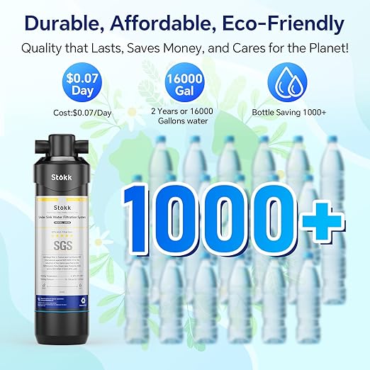 Stokk UR30 Under Sink Water Filter, Reduces Chlorine Bad Taste & Odor, 16000 Gallons Under Counter Water Filter Direct Connect to Kitchen Faucet, NSF/ANSI 42&372