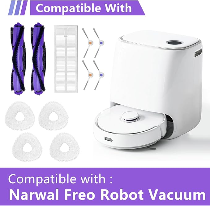Accessories Replacement for Narwal Freo Robot Cleaner Vacuum Accessories Set 2X Brush 2X Filter 4X Mop 4 SideBrush