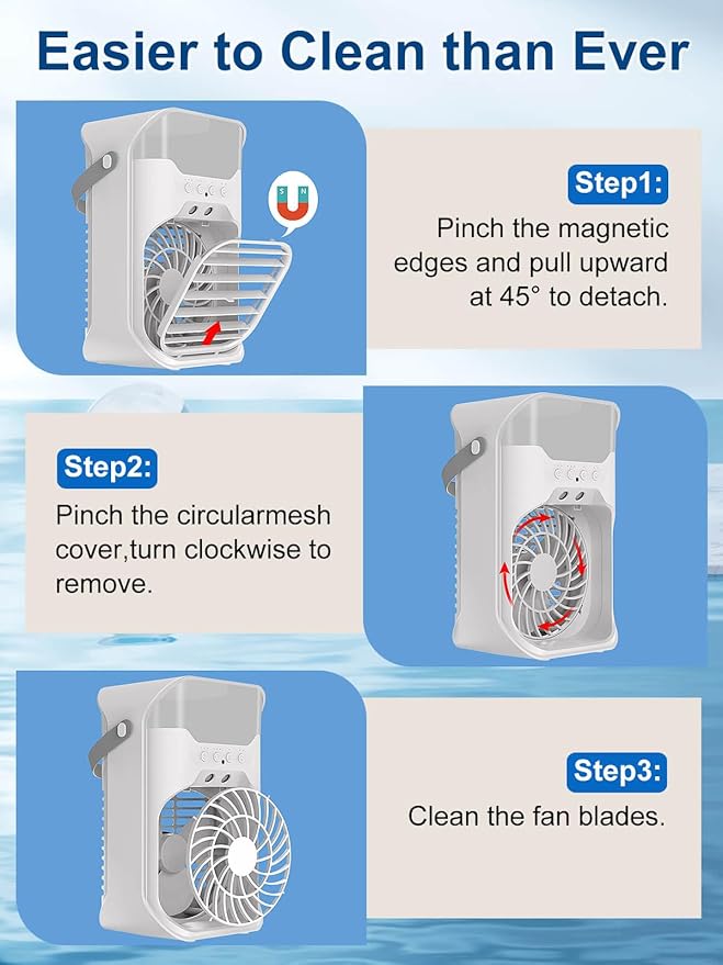 Portable Air Conditioner, 1500ML, Removable & Washable Fan Blades, Timer Function, 4 Speeds, 2 Cool Mists, 7-Color Light, Personal Evaporative Air Cooler for Home, Office, Bedroom, and Camping-White