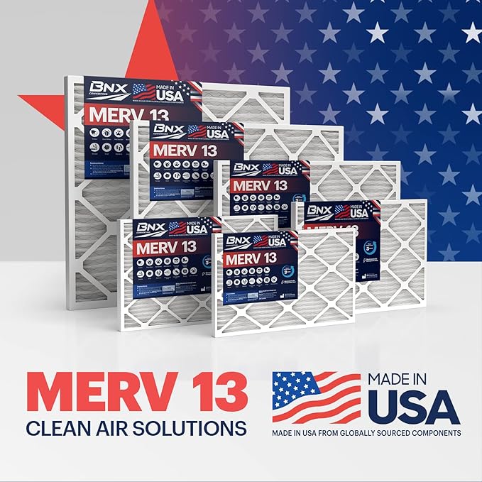 BNX TruFilter 16x20x1 Air Filter MERV 13 (6-Pack) - MADE IN USA - Electrostatic Pleated Air Conditioner HVAC AC Furnace Filters for Allergies, Pollen, Mold, Bacteria, Smoke, Allergen, MPR 1900 FPR 10